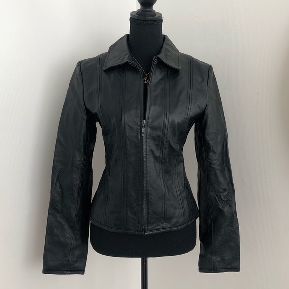 Moda International Black Leather Jacket - Picture 1 of 8
